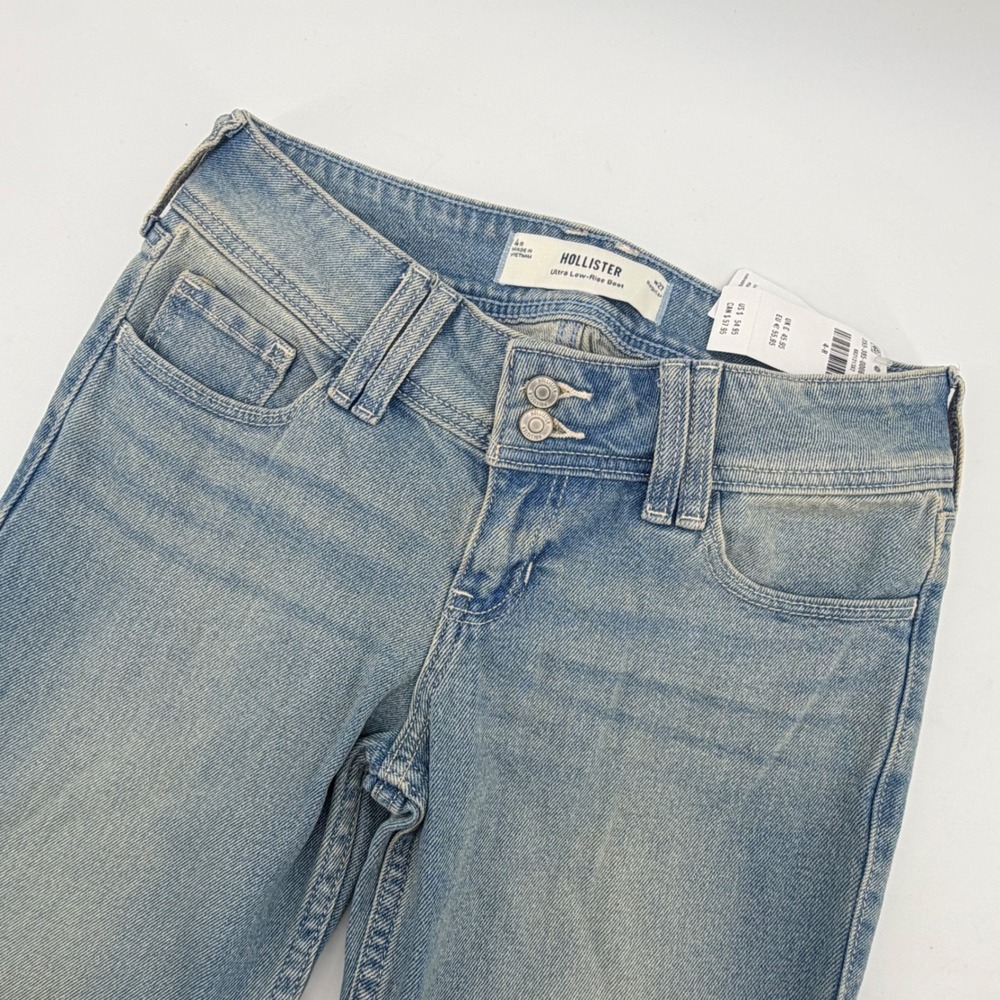 Hollister Jeans Women 4R Blue Ultra Low-Rise Boot Double Button Y2K Light Wash